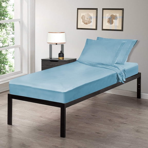 Gilbin 4 Piece Set Cot Size 30" x 75" Fitted Sheet Perfect for Camp Bunk Beds / RVs / Guest Beds (Blue)