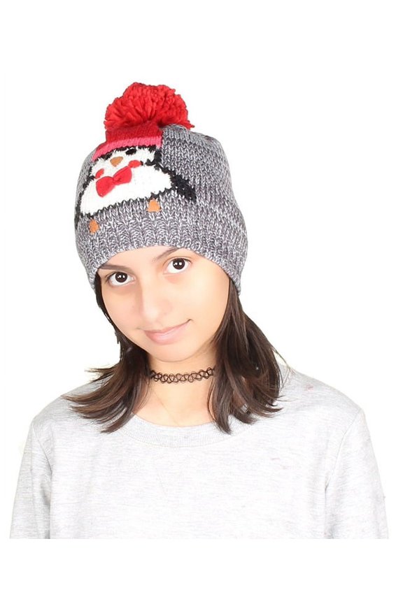 Christmas Holiday Fashion Winter Knitted Reindeer, Snow man, Penguin And Christmas Tree Beanie Hat Penguin