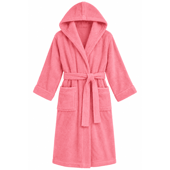 Gilbin Pink Hooded Cotton Terry Cloth Bathrobe - Plush Towel Spa & Swim Robe, Size 10-12