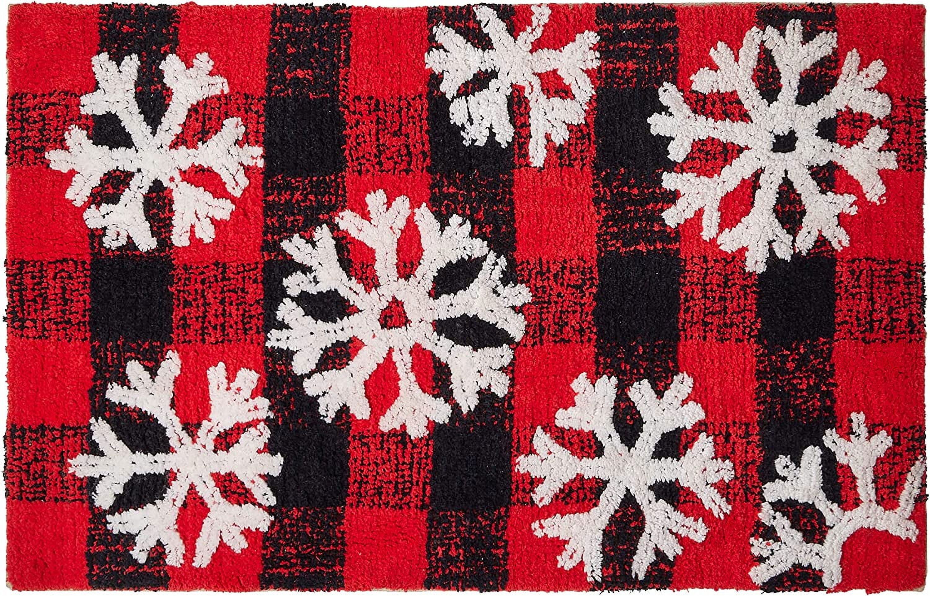 Gilbin Holiday Buffalo Plaid Snowflakes Red 100% Cotton Bath Rug, 20" x 30", Machine Washable