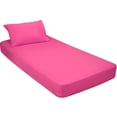 thumbnail image 1 of Gilbin Jersey Knit Cotton Fitted 2 pc. Cot Size Camp Sheet & Pillowcase - Perfect for Camp Bunk Beds / RVs / Guest Beds Hot Pink, 1 of 4