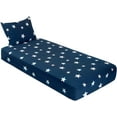 thumbnail image 1 of Gilbin Jersey Knit Cotton Fitted 2 pc. Cot Size Camp Sheet & Pillowcase Perfect for Camp Bunk Beds / RVs / Guest Beds Navy Stars, 1 of 4