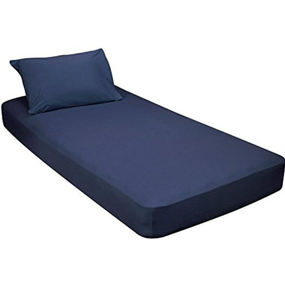 Gilbin Jersey Knit Cotton Fitted 2 pc. Cot Size Camp Sheet & Pillowcase - Perfect for Camp Bunk Beds / RVs / Guest Beds Navy
