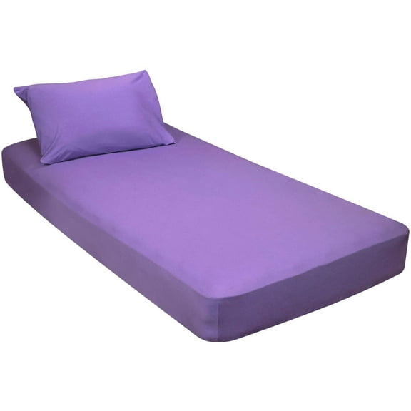 Gilbin Jersey Knit Cotton Fitted 2 pc. Cot Size Camp Sheet & Pillowcase - Perfect for Camp Bunk Beds / RVs / Guest Beds Purple