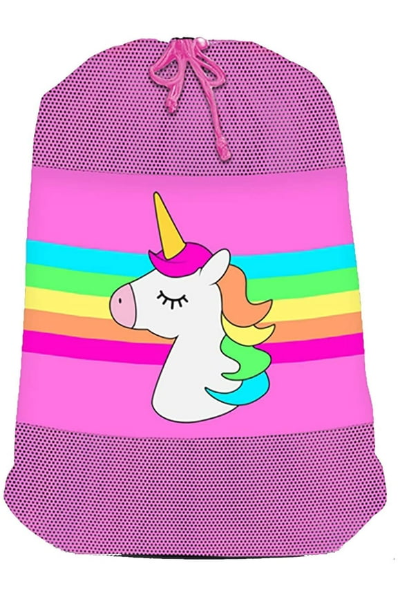 Matching Mesh Laundry Or Sock Bag with Drawstring for Sleep Away Camp (sock Bag, Rainbow Unicorn)
