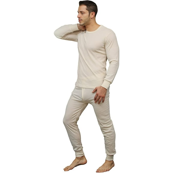 Gilbin Men's Ultra Soft Thermal Underwear Long Johns Sets 2pc Top and Pants Base Layer Set Thermal Underwear Set for men (Beige Large)