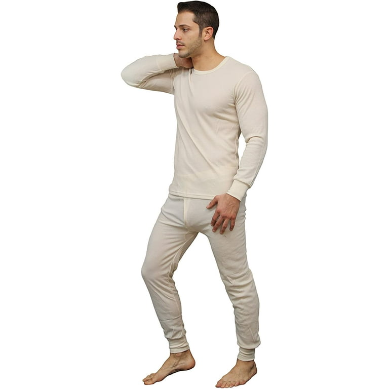 Gilbin Men's Ultra Soft Thermal Underwear Long Johns Sets 2pc Top and Pants  Base Layer Set Thermal Underwear Set for men (Beige Medium)