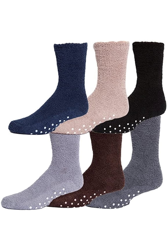Men's Warm Comfortable Soft Fuzzy Anti-Slip Grip Hospital Floor Socks 6-Pack