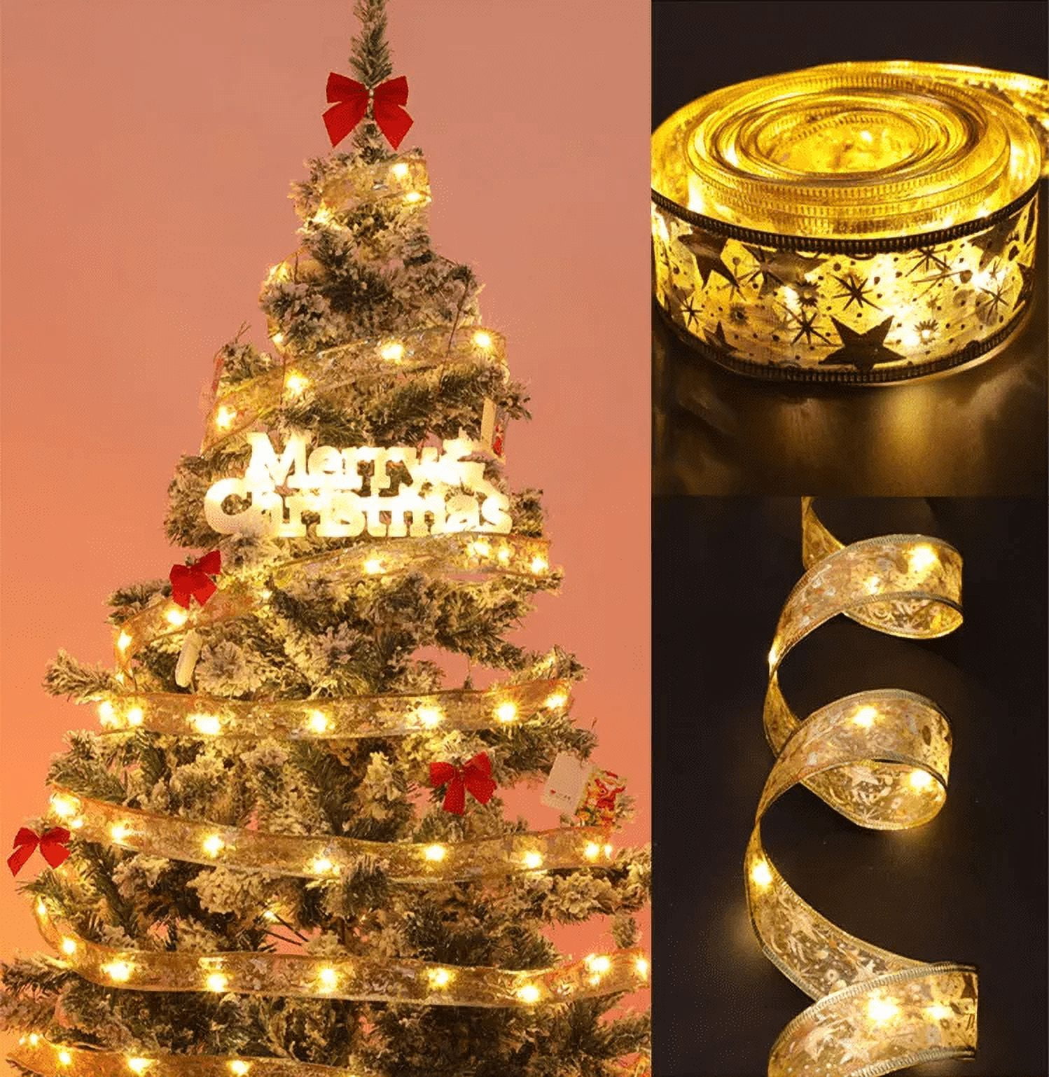 Gilbin Ribbon Christmas Lights, for Christmas Tree Battery Operated ...