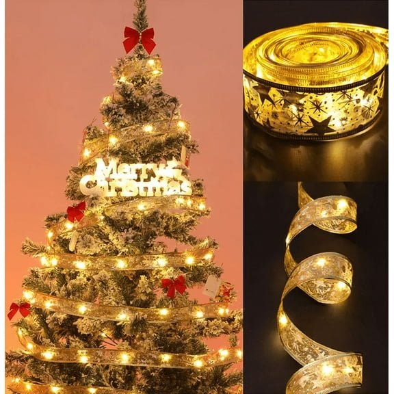 Gilbin Ribbon Christmas Lights, for Christmas Tree Battery Operated Xmas Gift Box Ribbon Birthday Party Holiday Decoration
