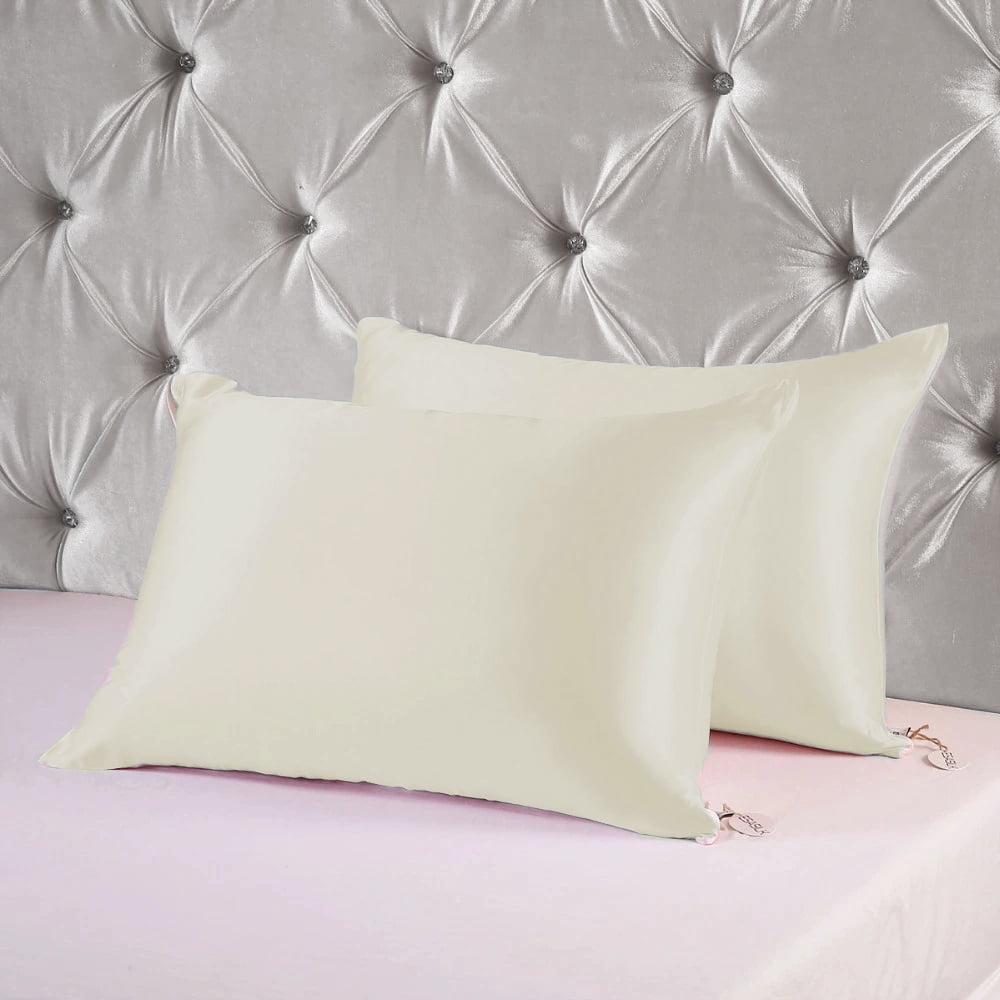 Gilbin Satin Pillowcase for Hair and Skin Silk Pillowcases Set of 4 - with Envelope Closure - with Hidden Zipper - King Satin Pillowcase (Beige)