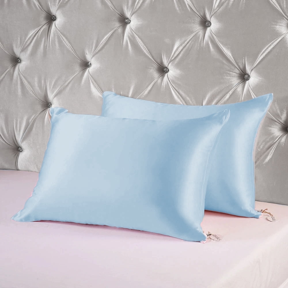 Gilbin Satin Pillowcase for Hair and Skin Silk Pillowcases Set of 4 - with Envelope Closure - with Hidden Zipper - Queen Satin Pillowcase (Blue)