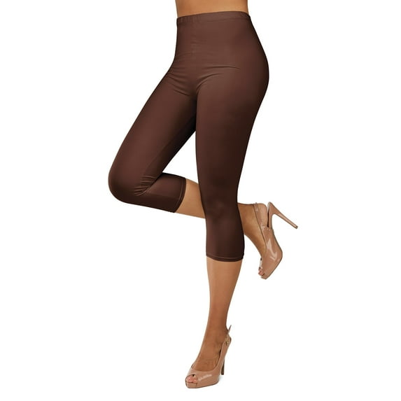 Gilbin Ultra Soft Capri High Waist Leggings for Women-Many Colors -One Size & Plus Size (Brown S-L)