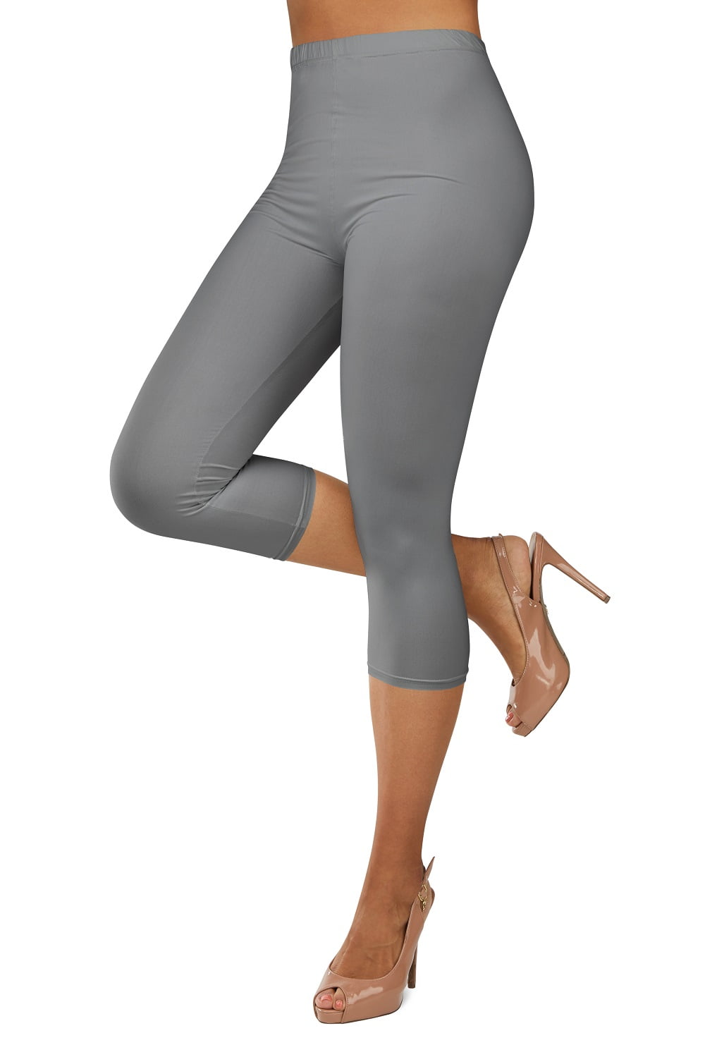 Gilbin Ultra Soft Capri High Waist Leggings for Women-Many Colors -One Size  & Plus Size (Brown S-L)