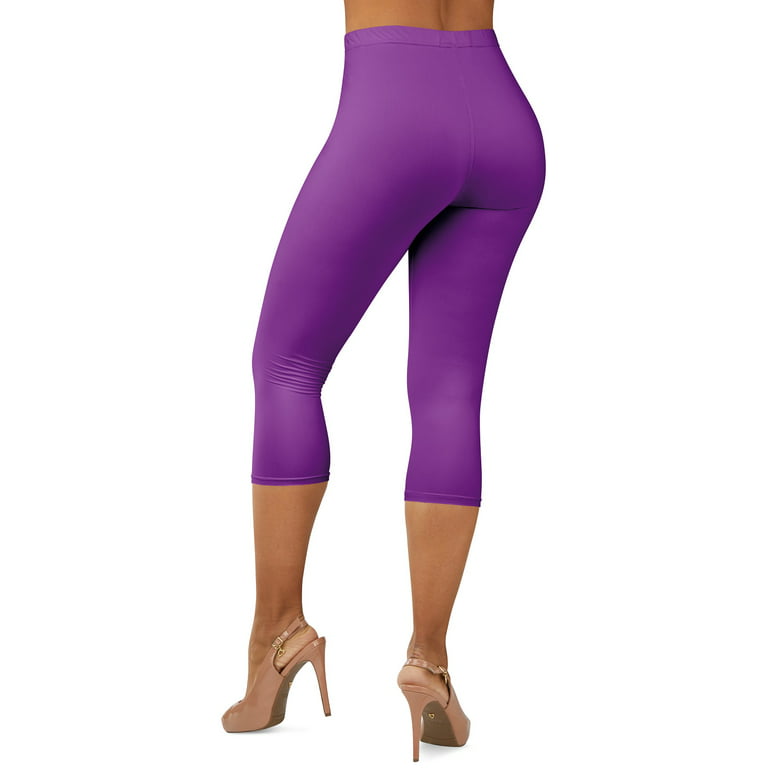 Gilbin Ultra Soft Capri High Waist Leggings for Women-Many Colors -One Size  & Plus Size (Dark Purple 1X-2X)