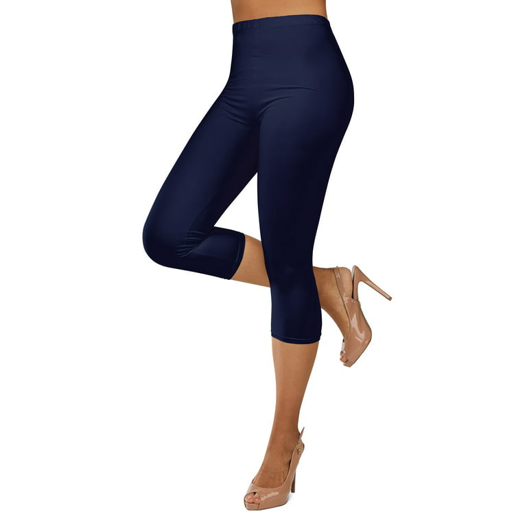 Gilbin Ultra Soft Capri High Waist Leggings for Women-Many Colors -One Size  & Plus Size (Navy S-L) 