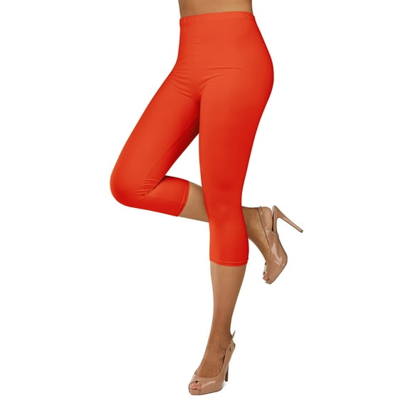 Gilbin Ultra Soft Capri High Waist Leggings for Women-Many Colors -One Size & Plus Size (Orange 1X-2X)
