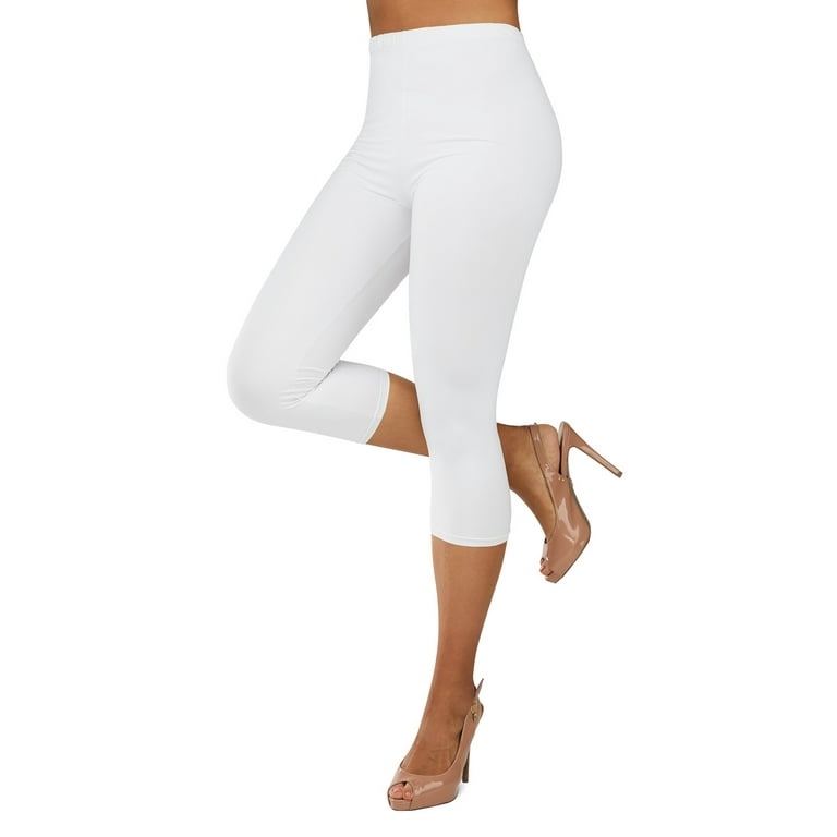 Gilbin Ultra Soft Capri High Waist Leggings for Women-Many Colors -One Size  & Plus Size (White 1X-2X)