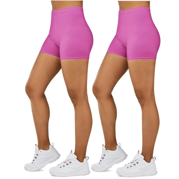 Gilbin Ultra Soft High Waist Yoga Stretch Mini-Bike Shorts Leggings for Women-Many Colors-One Size & Plus Size 2 Pack (Pink 1X-2X)
