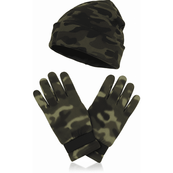 Gilbin Camouflage Winter Essentials – Mens/Womens Warm Beanie & Fleece Gloves Set, Cozy Cold Weather Accessories for Outdoor, Hiking, Skiing