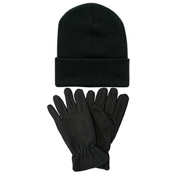Gilbin Winter Beanie Hat & Glove Set for Men and Women, for Cold Weather Black