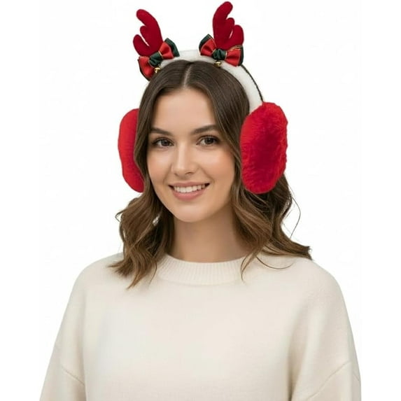 Gilbin Winter Warm Furry Reindeer Ear Warmer – Foldable Plush Christmas Earmuffs for Women, Men & Kids