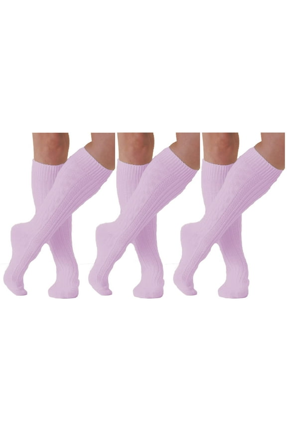 Women Girls Classic Cable Knit Acrylic Knee High Socks School Dress Uniform Outdoor Wear Boot Leg Warmers Socks Stretchy Socks 3 Pack