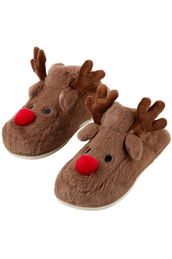 Xmas Fuzzy Cozy Reindeer Slippers