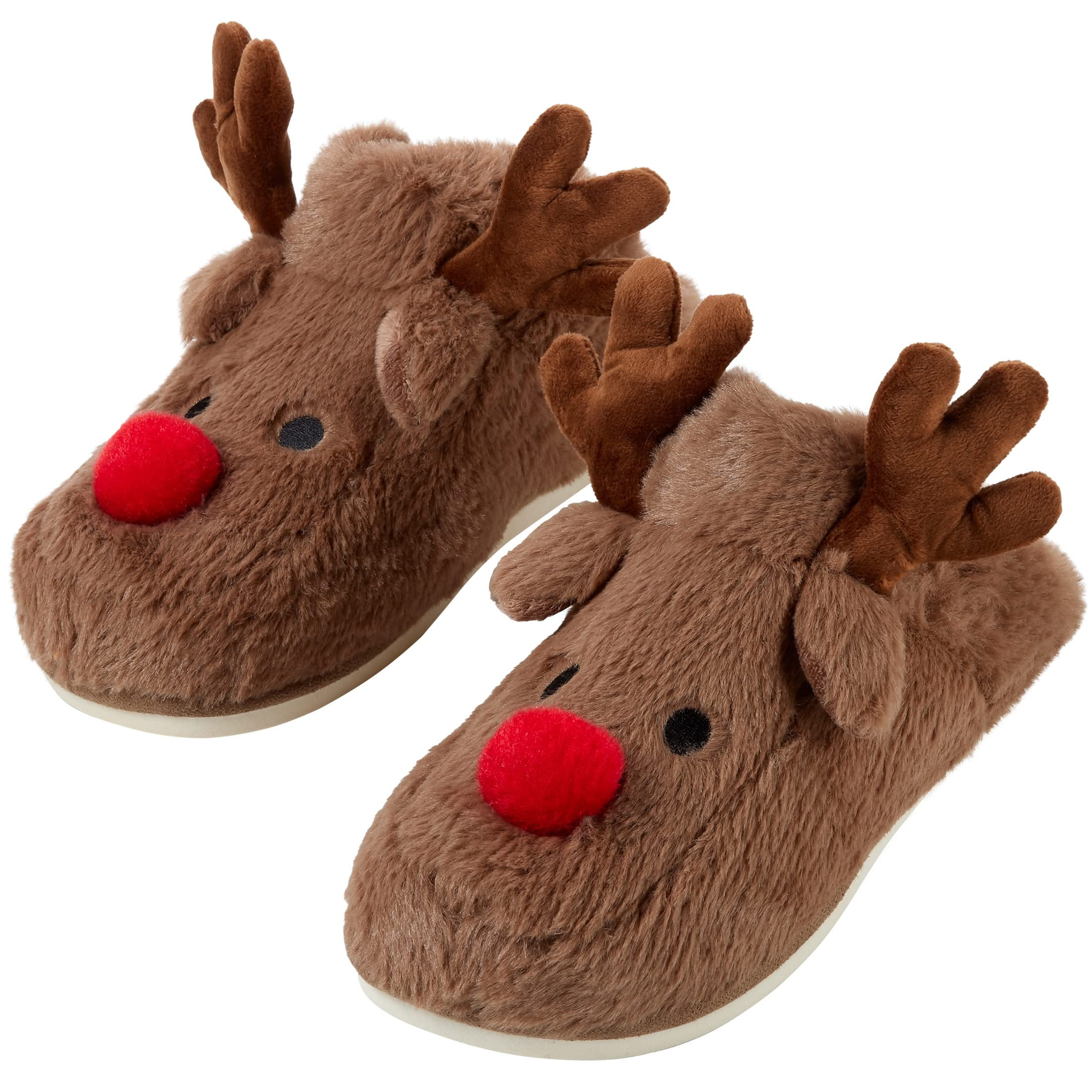 Gilbin Adults Xmas Fuzzy House Shoe, Unisex Christmas Reindeer Warm