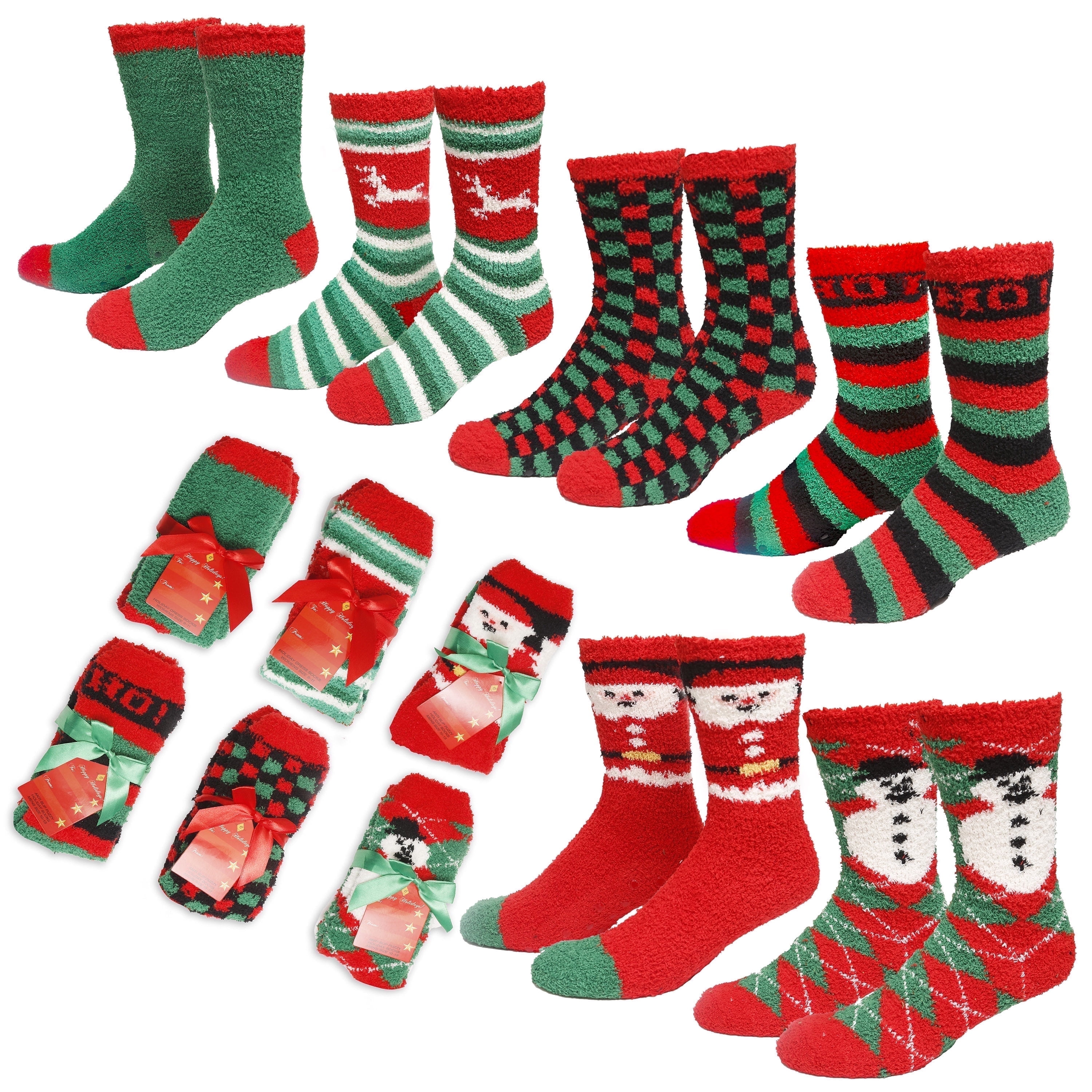 GILBIN 's Men Soft Stretchy Christmas Holiday Cool Casual Dress Socks, Assorted Designs Size 10-13 (Men Fuzzy Christmas Socks)