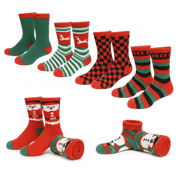 Gilbin's Women's Fuzzy and Soft Christmas Holiday Socks, Anti Slip Socks Sole, 6 Pack, Size 9-11