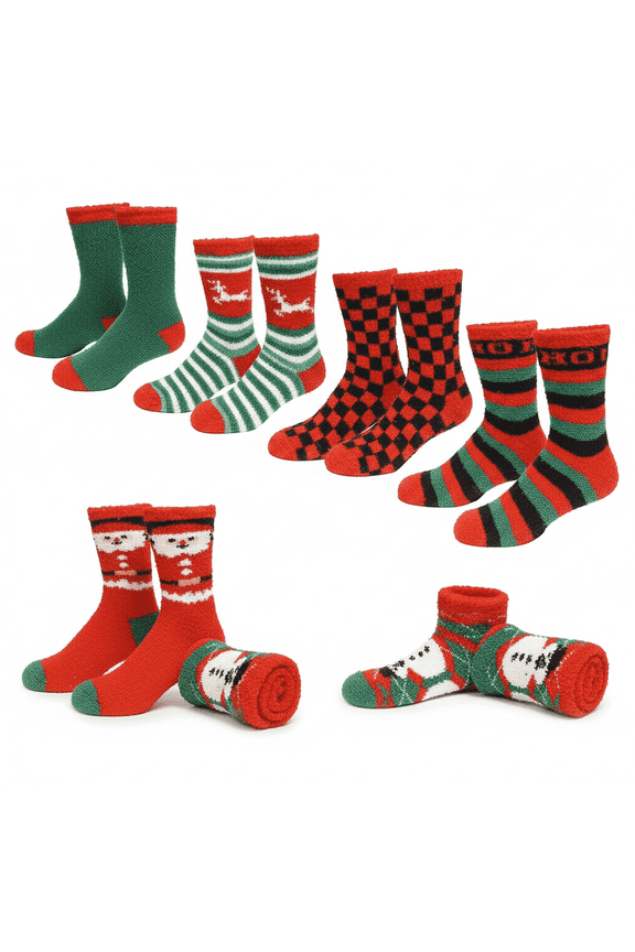's Women's Fuzzy and Soft Christmas Holiday Socks, Anti Slip Socks Sole, 6 Pack, Size 9-11