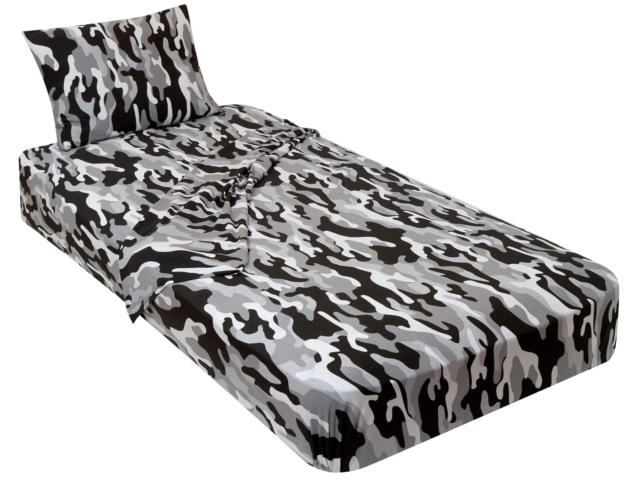 Gilbins 100 Combed TShirt Cotton Jersey Knit Camp Sheet Set, 1 Fitted