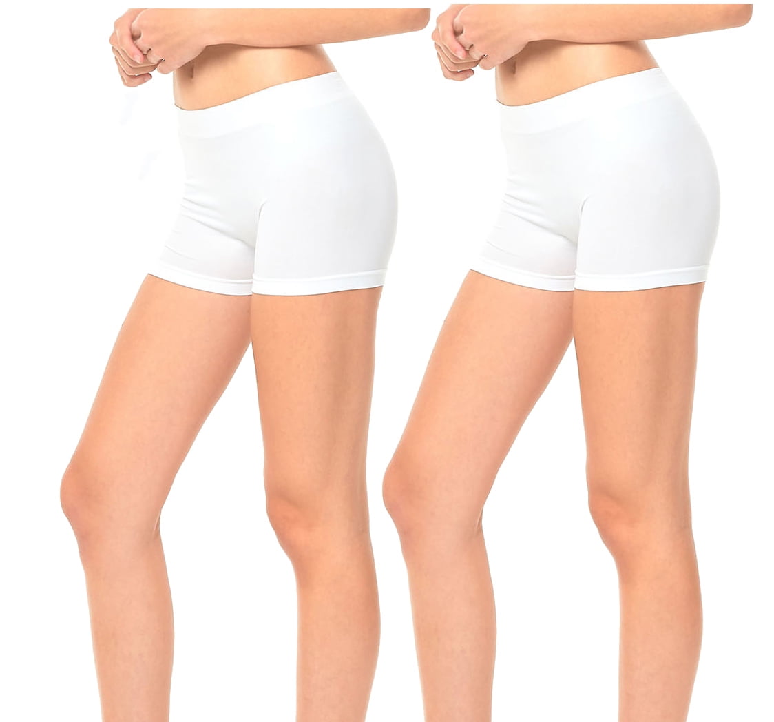 Gilbins 2 Pack Women's Seamless Stretch Exercise Yoga Shorts, White  Exercise Shorts for Women 