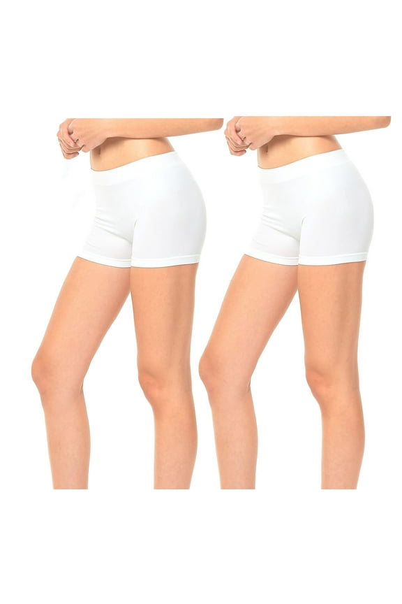 s 2 Pack Women's Seamless Stretch Exercise Yoga Shorts, White Exercise Shorts for Women