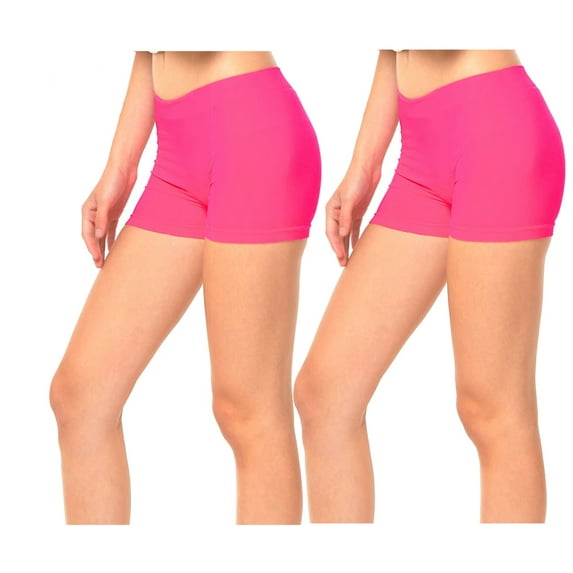 Gilbins 2 Pack Women's Seamless Stretch Yoga Exercise Shorts Fuchsia