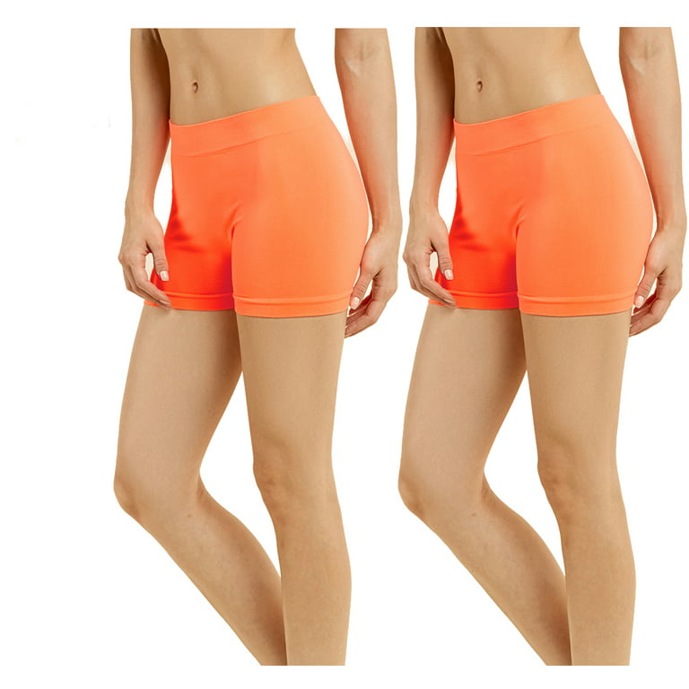 Gilbins 2 Pack Women's Seamless Stretch Yoga Exercise Shorts Orange