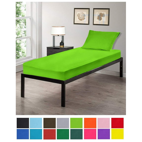 Gilbins 30" x 75" Cot Size 2-Piece Bed Sheet Set, Made of Ultra Soft Cotton, Perfect for Camp Bunk Beds/RVs/Guest Beds (Neon Green)