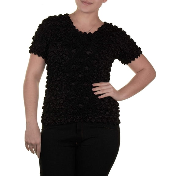 Gilbins Short Sleeve Popcorn Bubble Crinkle Super Stretchy Magic Shirt One Size Fits All! (Black)