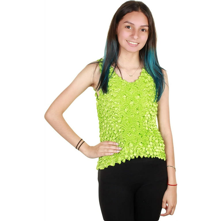 Gilbins Tank Top Popcorn Bubble Crinkle Super Stretchy Magic Shirt One Size  Fits All (Neon Green) 