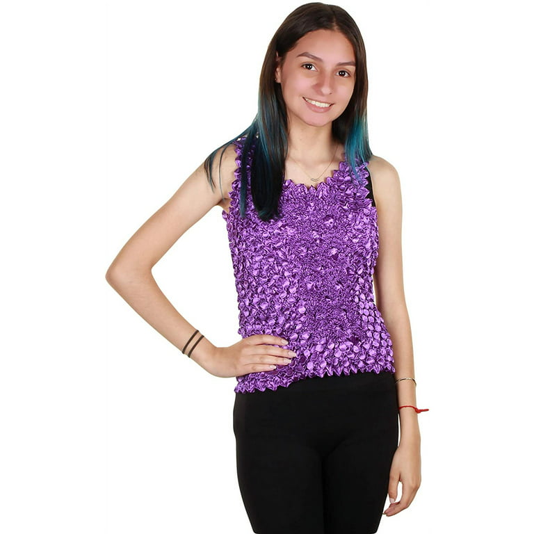 Gilbins Tank Top Popcorn Bubble Crinkle Super Stretchy Magic Shirt One Size  Fits All (Purple) 