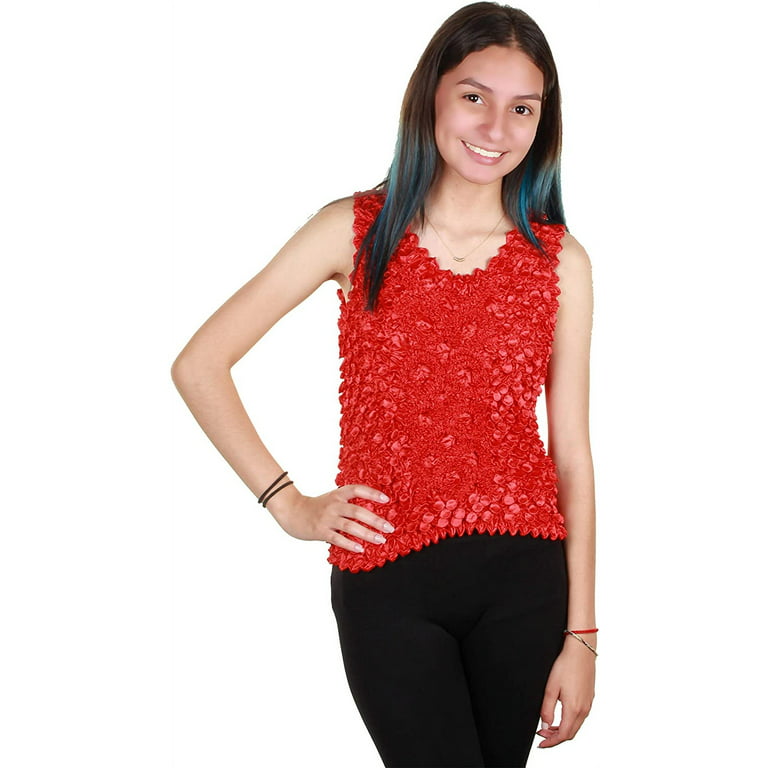 Gilbins Tank Top Popcorn Bubble Crinkle Super Stretchy Magic Shirt One Size  Fits All (Red) 