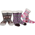 thumbnail image 1 of Gilbins Winter-Weight Thermal Thick Knit Fleece-Lined Cozy Sherpa Lined Fuzzy Slipper Socks With Grippers (Reindeer Snowflakes 3 Pack), 1 of 4