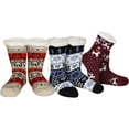 thumbnail image 1 of Gilbins Winter-Weight Thermal Thick Knit Fleece-Lined Cozy Sherpa Lined Fuzzy Slipper Socks With Grippers (Reindeer Snowflakes 3 Pack), 1 of 4