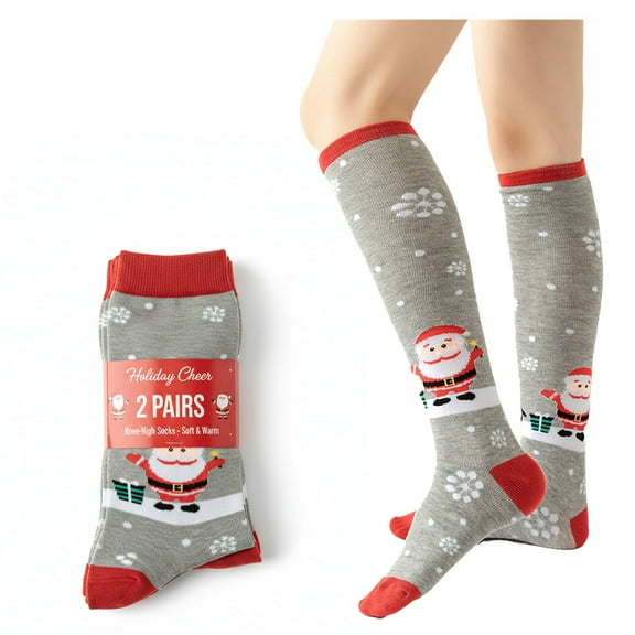 2 Pair Women’s Holiday Christmas Knee High Socks – Size 9-11 – Festive Winter Novelty Gift Socks – Soft & Warm Xmas Socks