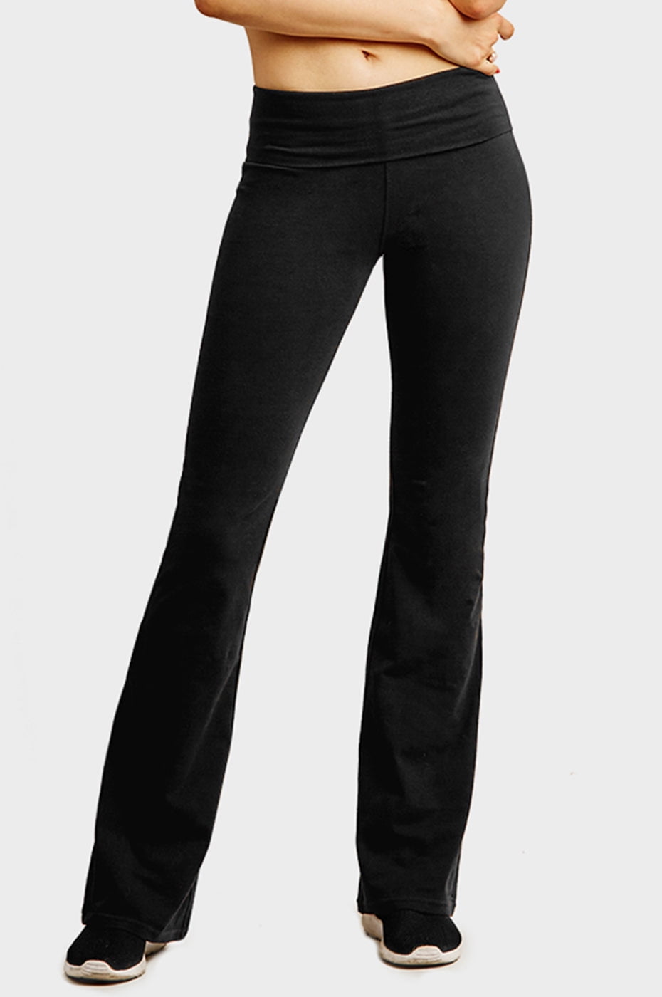 Gilbins Womens Fold Over Yoga Pants Waistband Stretchy Cotton Blend with A  Wide Flare Leg Yoga Workout Pants Black 