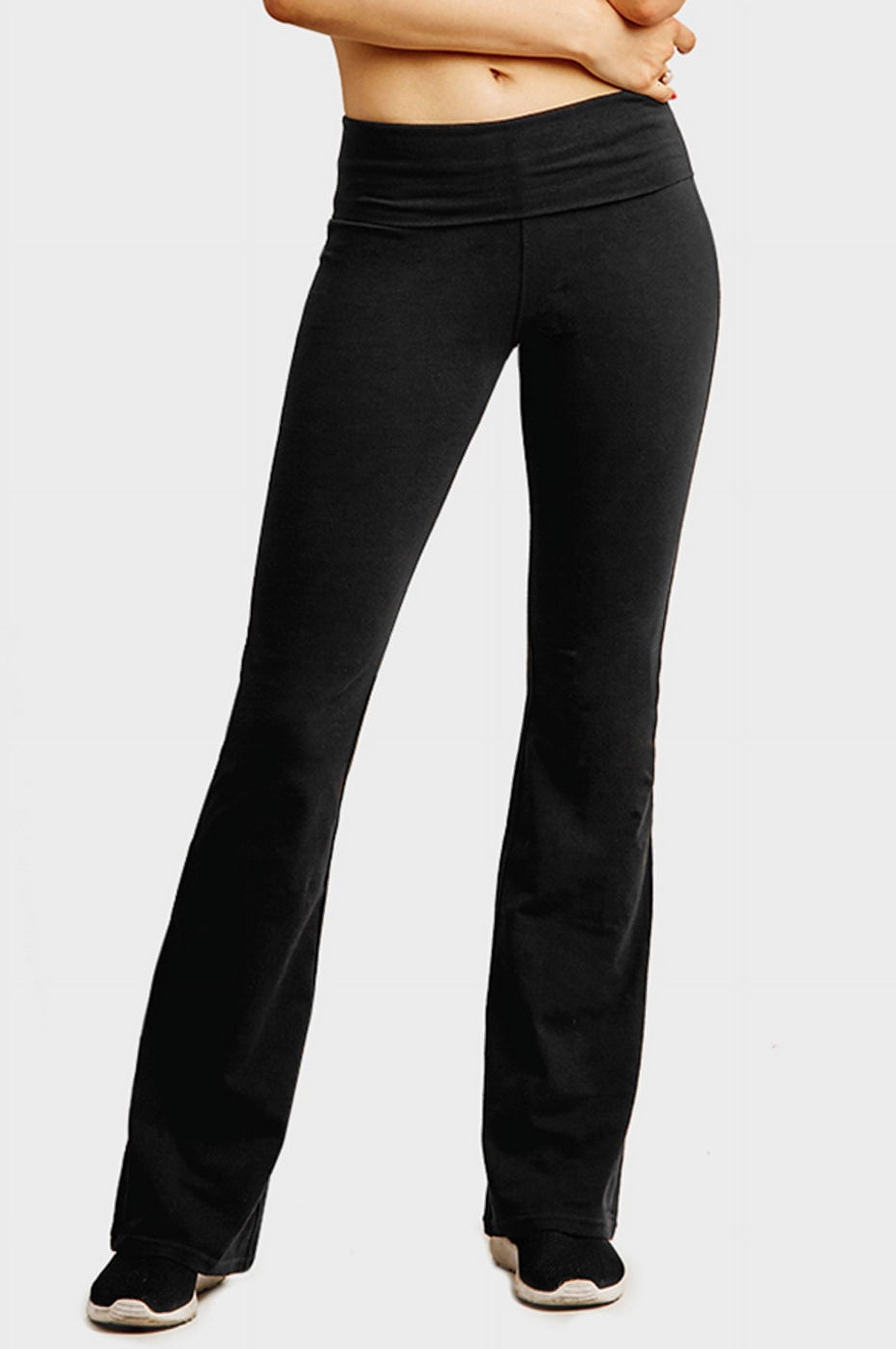 Gilbins Womens Fold Over Yoga Pants Waistband Stretchy Cotton Blend with A Wide Flare Leg Yoga Workout Pants Black