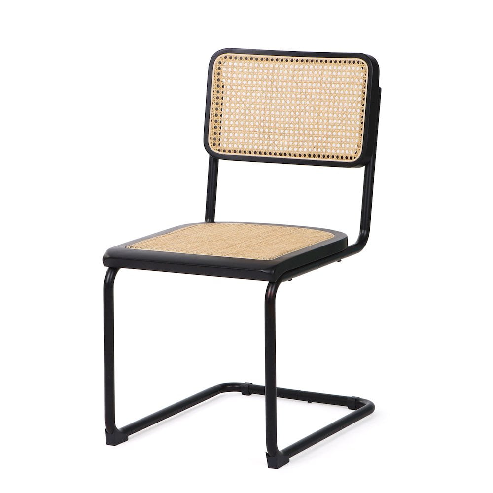 Tan and Black Metal Cane Side Chair, 21" x 18" x 33"
