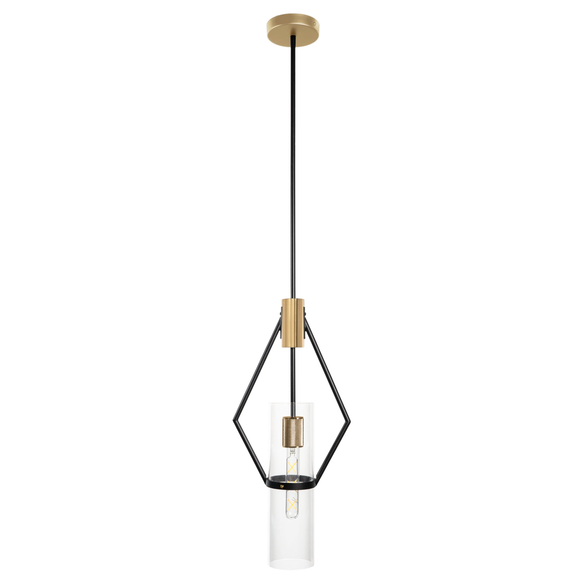 Modern Black and Brass Glass Single Pendant Light