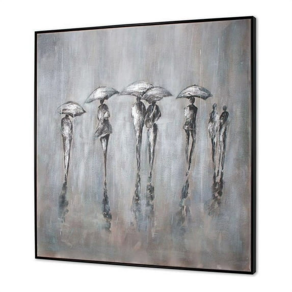 Gild Design House Fabric Caught in the Rain Hand Painted Canvas in Gray/Blue